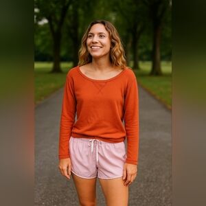 XS Aerie Women’s Cozy Burnt Orange Pullover Sweatshirt Missimg Drawstring Fall